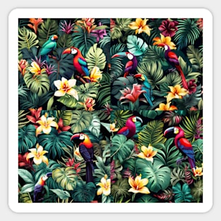 graphic design pattern tropical nature parrots monstera palms botanical palm leaves bird of paradise wildlife forest garden jungle Sticker